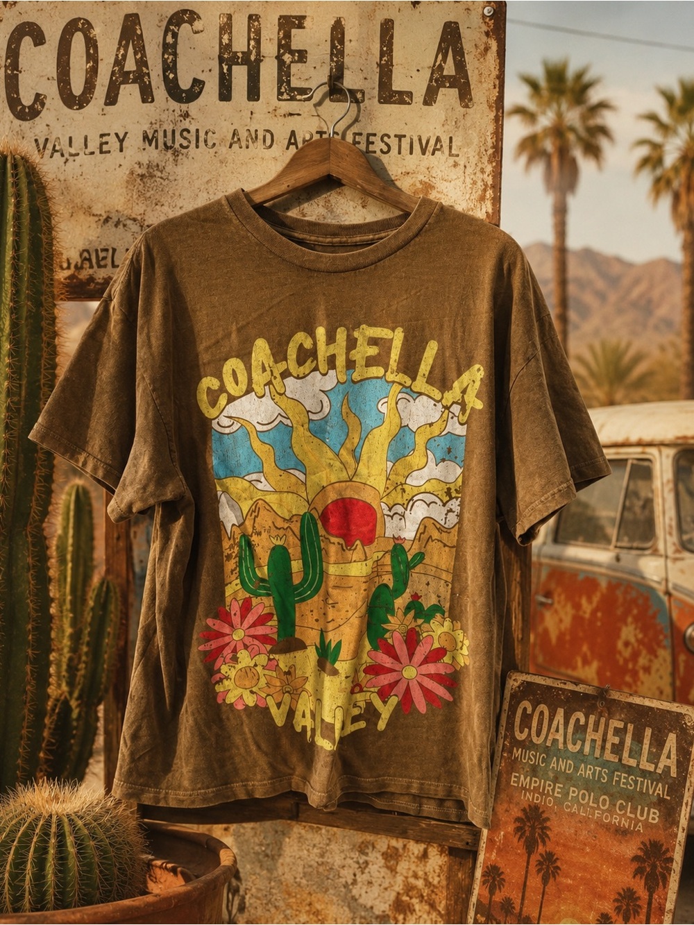 NWOT Coachella Vintage Style Graphic T-shirt - Brown Desert Sun Sz Men’s L